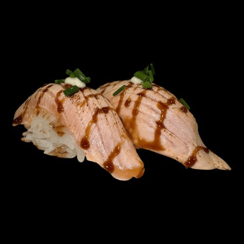 Geflambeerde zalm nigiri ( 2 st. )